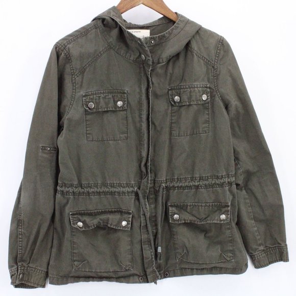 Life In Progress Military Jacket Womens Brown Full Zip MultiPocket Size Large L - Picture 1 of 9